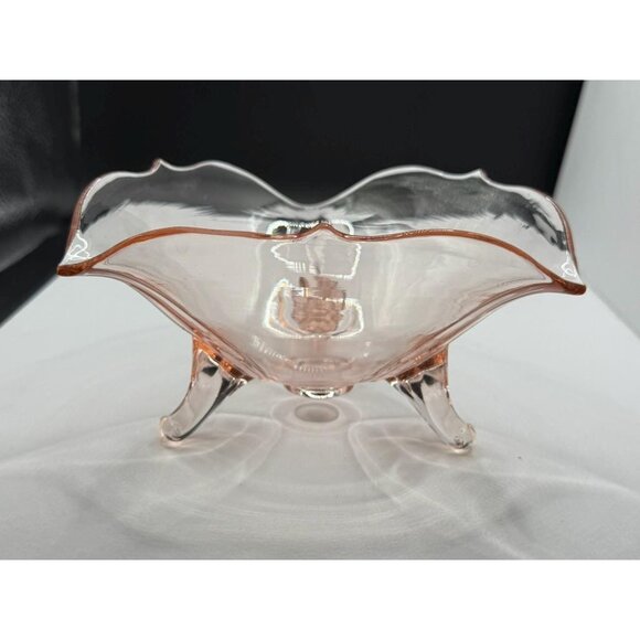 Lancaster Glass Co. “Petal Pink” Elegant Depression Glass Three-Toed Crimped Bow - Picture 5 of 10